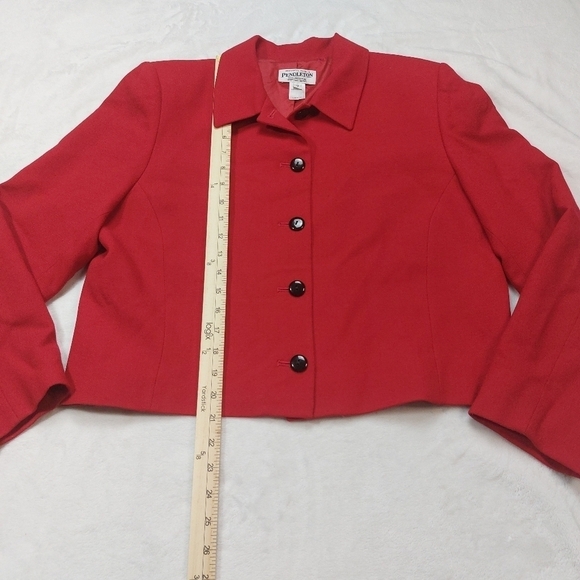 PENDLETON WOMEN'S VINTAGE RED 100% WOOL CROPPED BUTTON FRONT BLAZER SIZE 12 - Picture 5 of 11